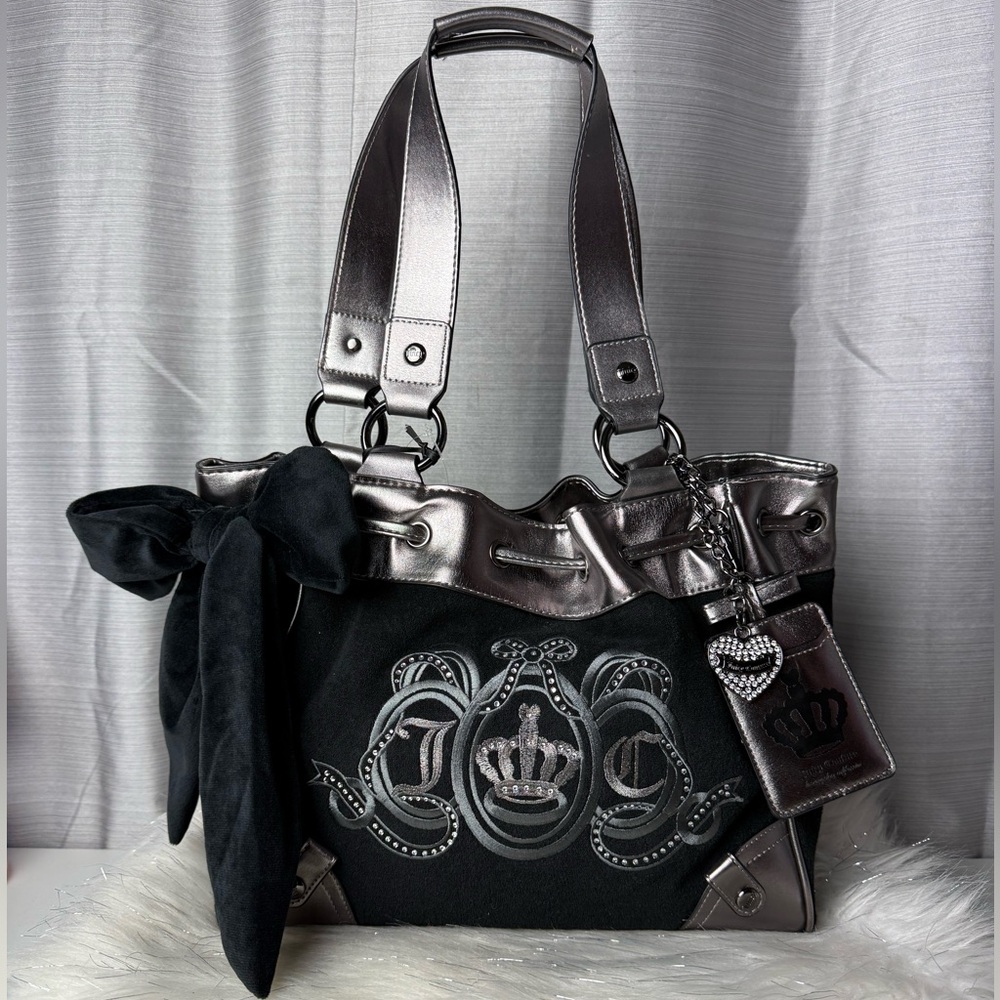 JUICY COUTURE liquorice/metallic juicy lovers club daydreamer tote